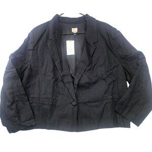 A New Day Womens Cropped Linen Blend Blazer One Button Closure Black Size 3X